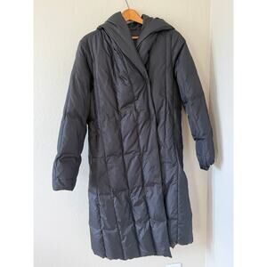 Women's Eileen Fisher Long Black Down Puffer Hooded Winter Coat Sz XS